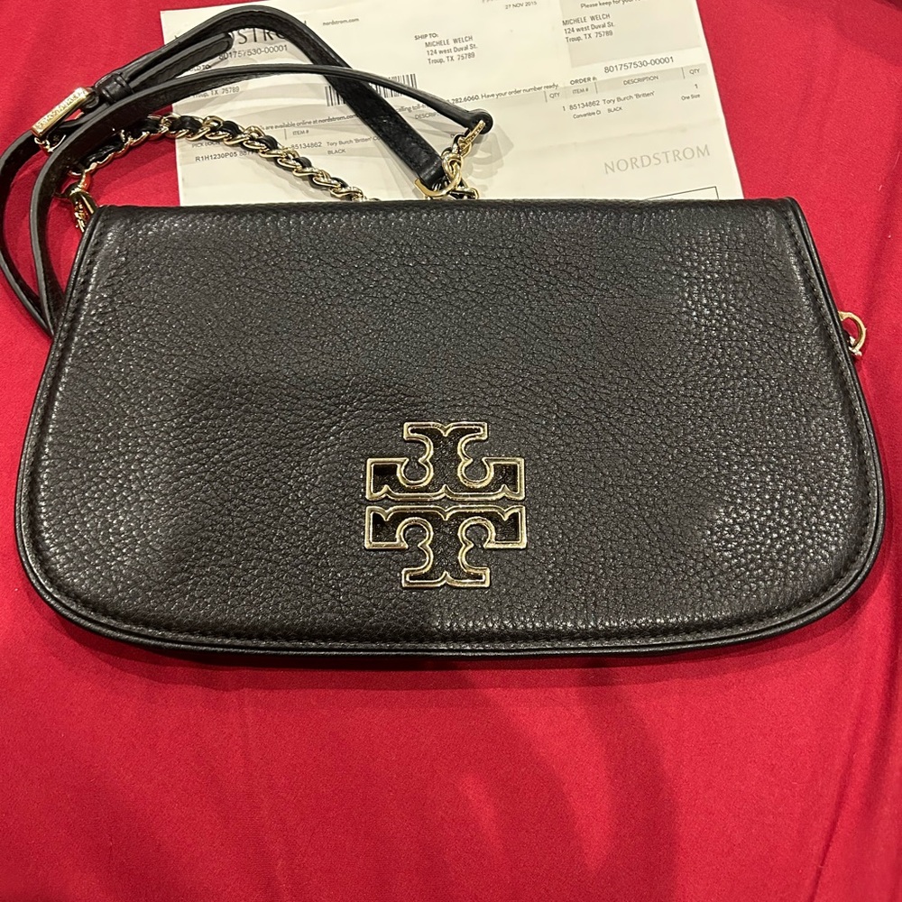 Tory Burch Black Leather Crossbody Bag with Gold Logo